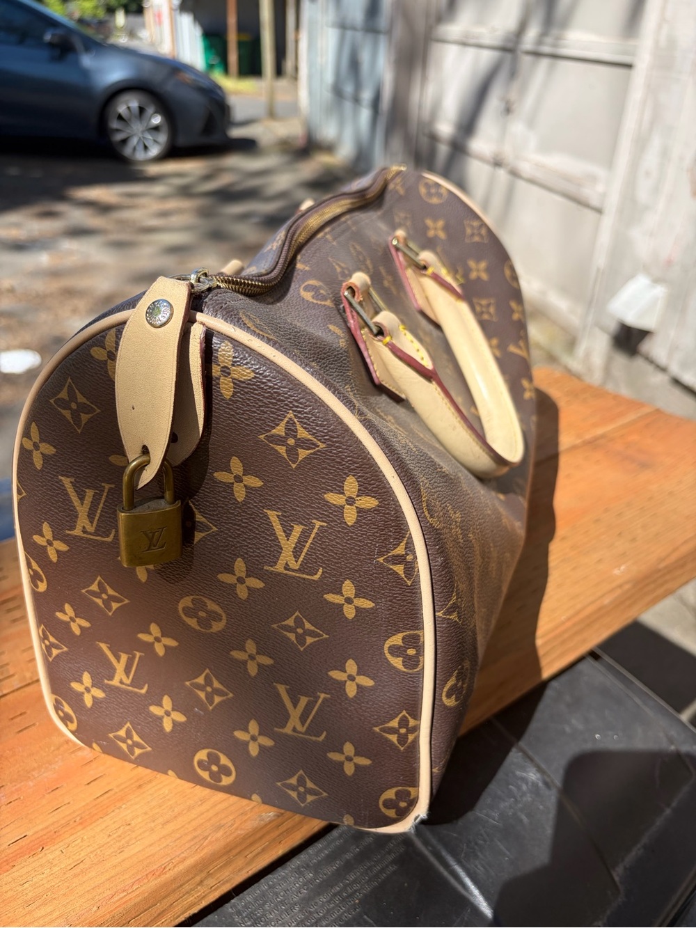 Louis Vuitton Brown Monogram Canvas Duffel with Cream Leather trim
